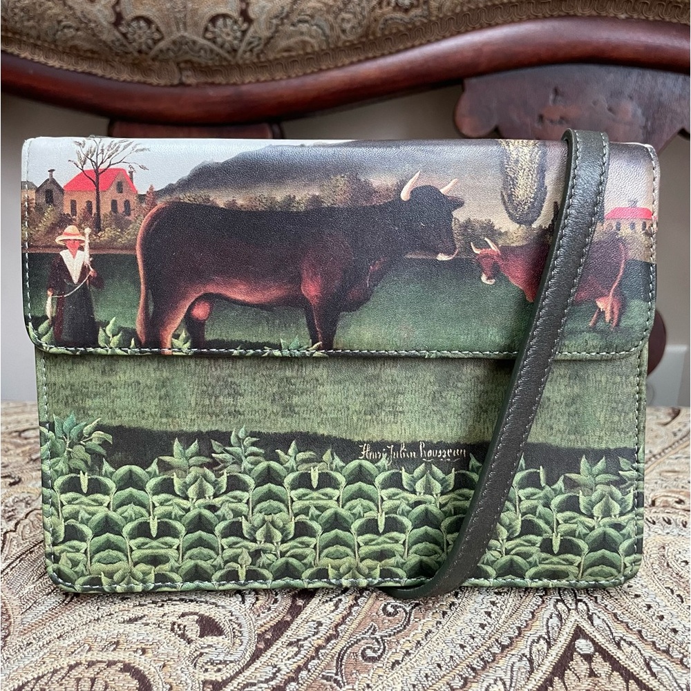Jeon Los Angeles Leather Henri Rousseau Landscape With Cow Art Crossbody Bag